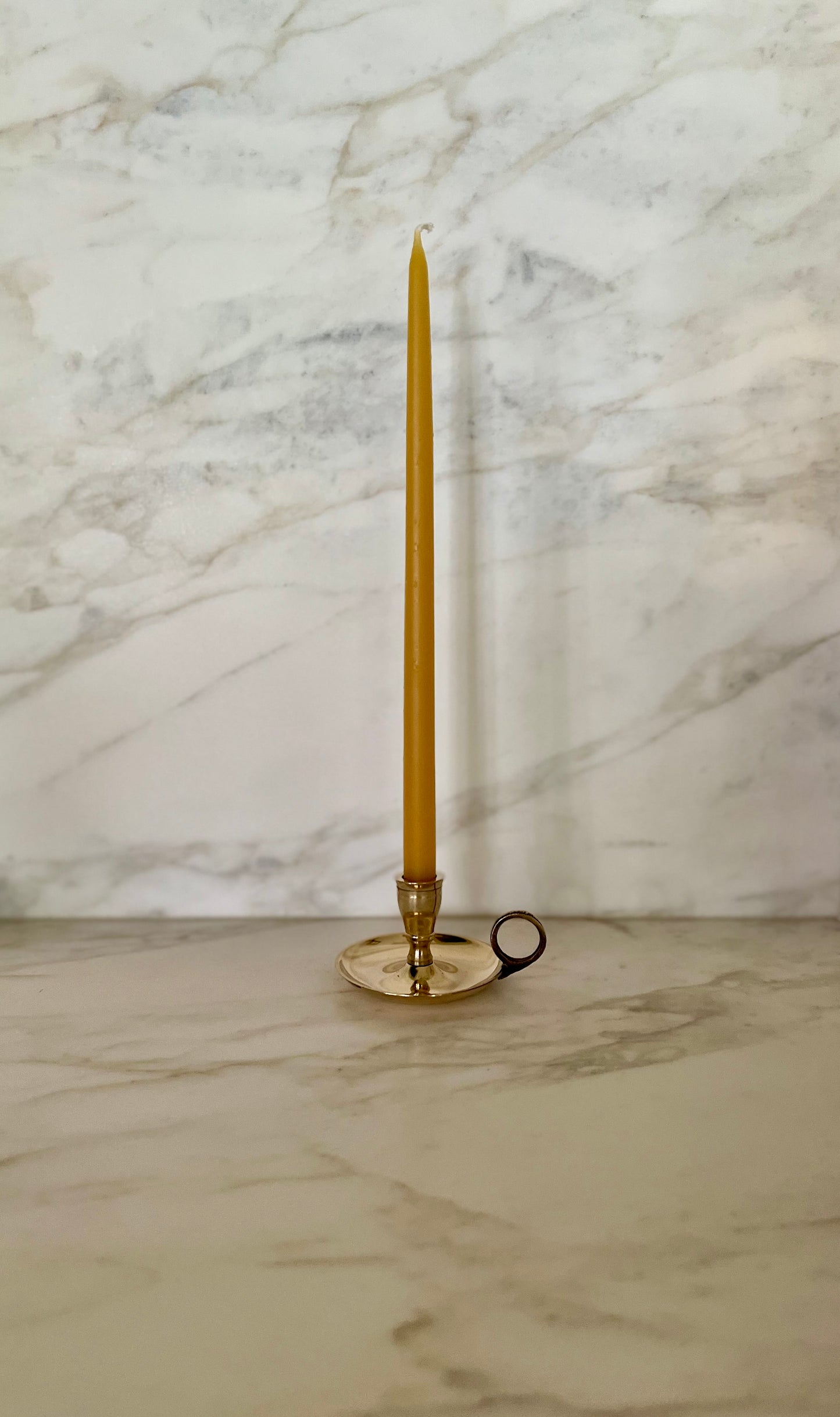 Small Brass Chamberstick with 1/2" Organic Beeswax Taper