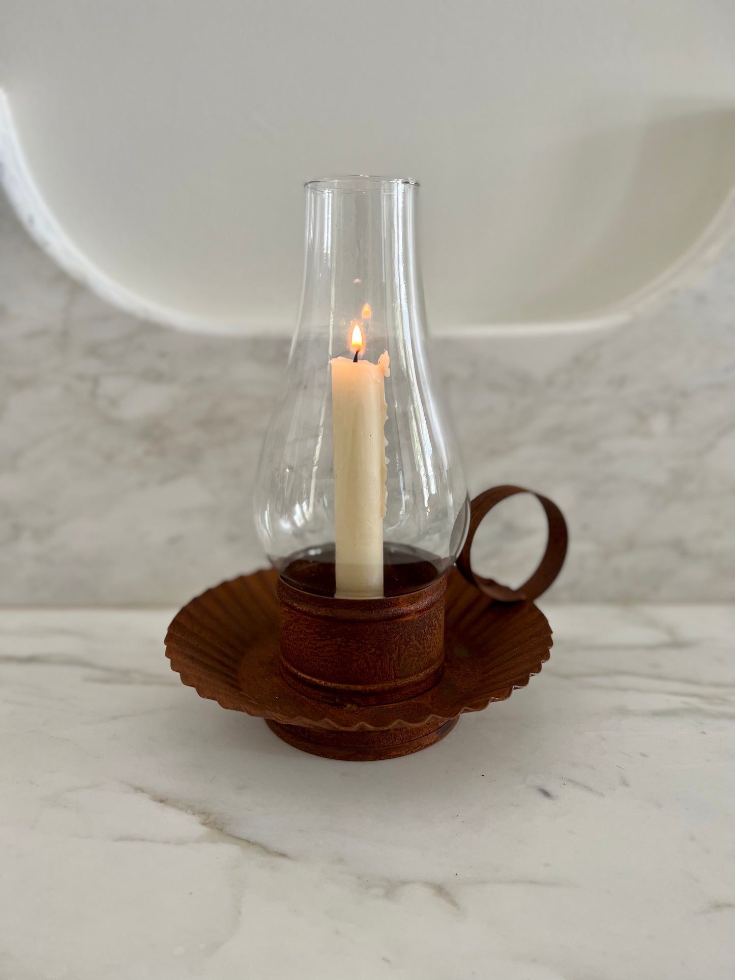 Chamberstick Candle Holder with Hurricane Glass