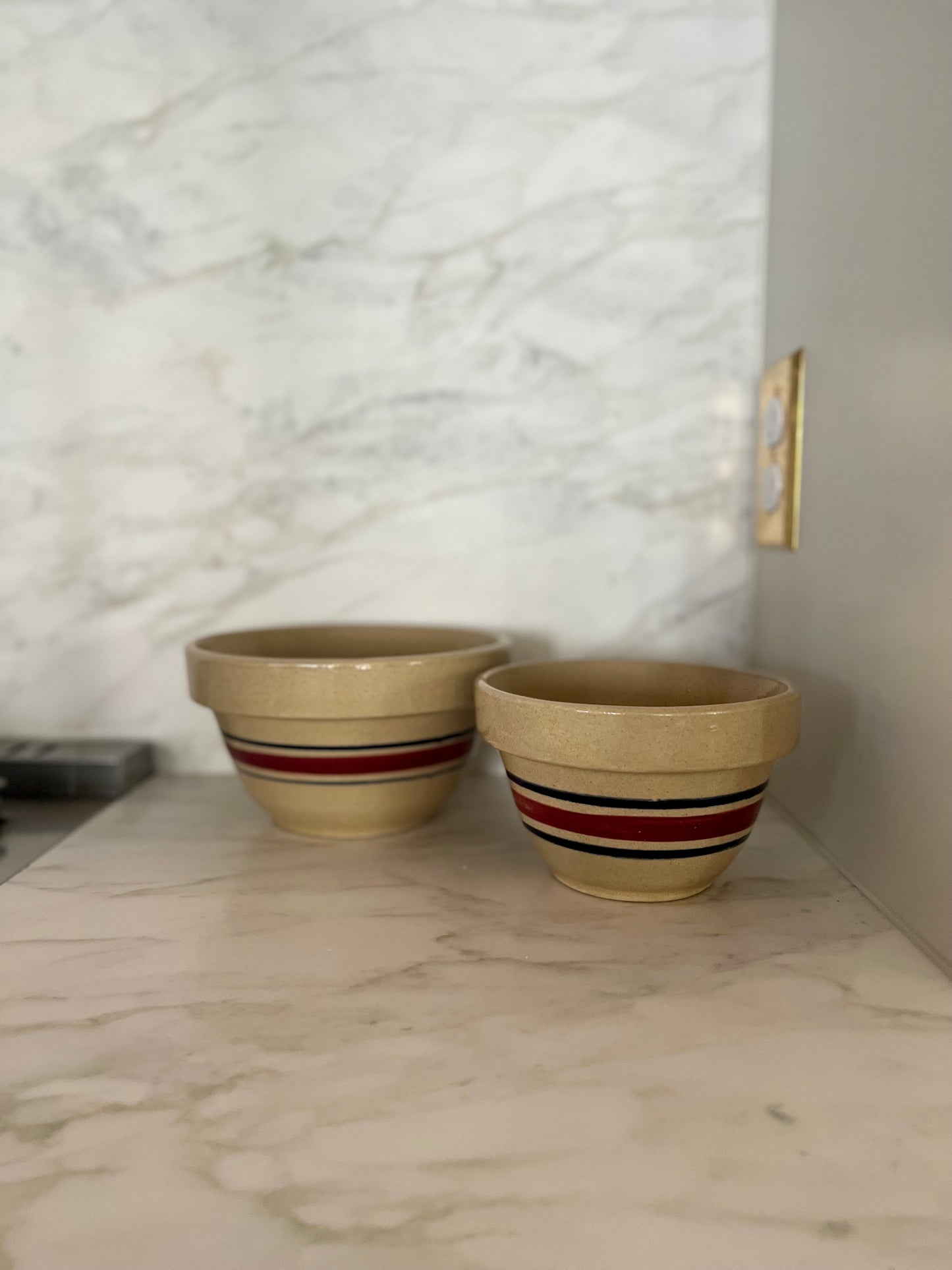 Vintage Red & Blue Stripe Mixing Bowls